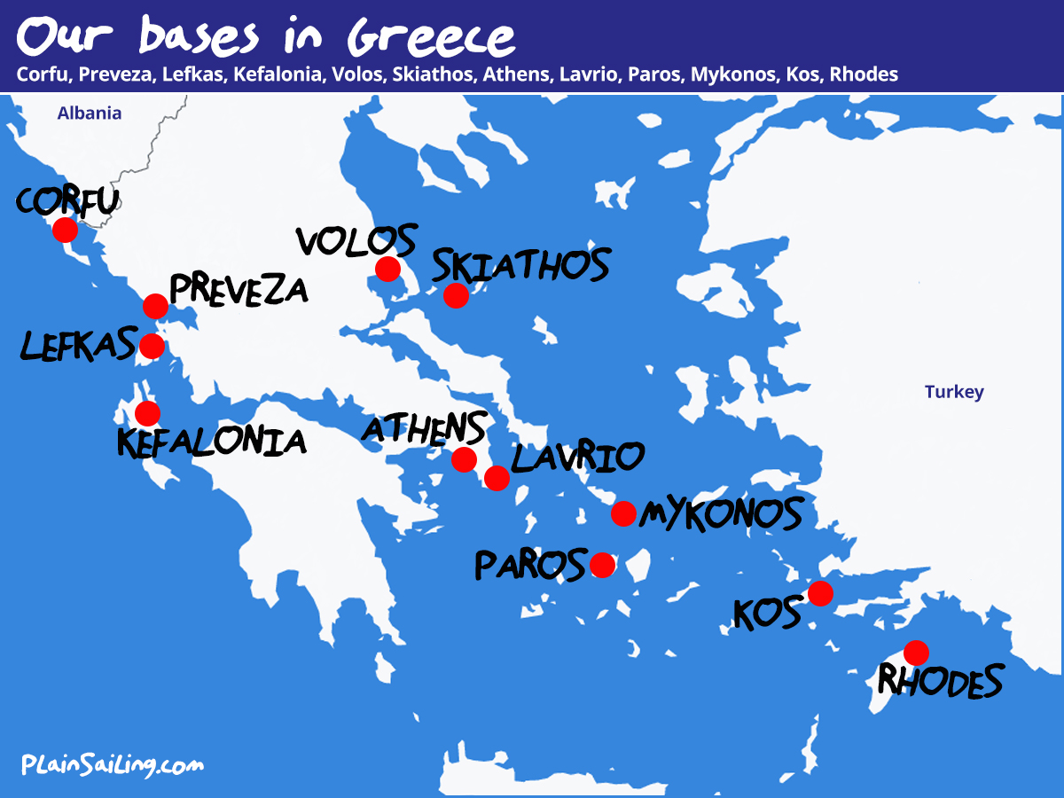 Our Yacht Charter base in Greece - Corfu, Lefkas, Preveza, Athens, Kos, Rhodes, Lavrio, Skiathos, Volos and Kefalonia